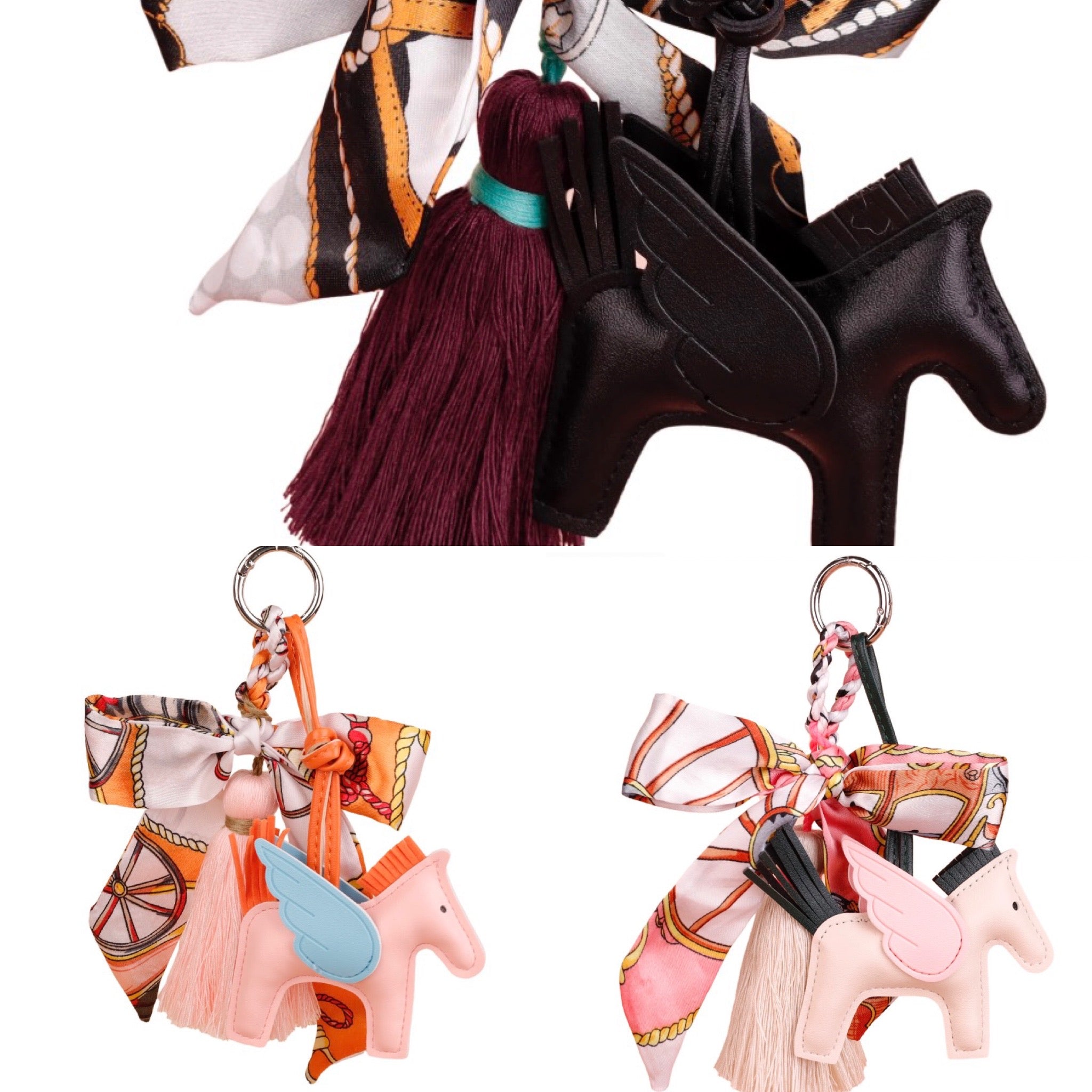 Hermés inspired leather winged horse charm